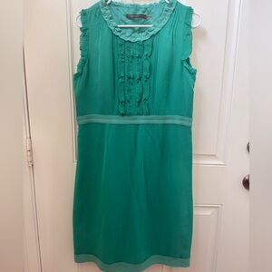 Boden Limited Edition Silk Teal Dress with Ruffle Accents